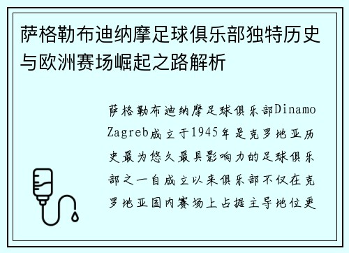萨格勒布迪纳摩足球俱乐部独特历史与欧洲赛场崛起之路解析