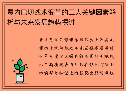 费内巴切战术变革的三大关键因素解析与未来发展趋势探讨